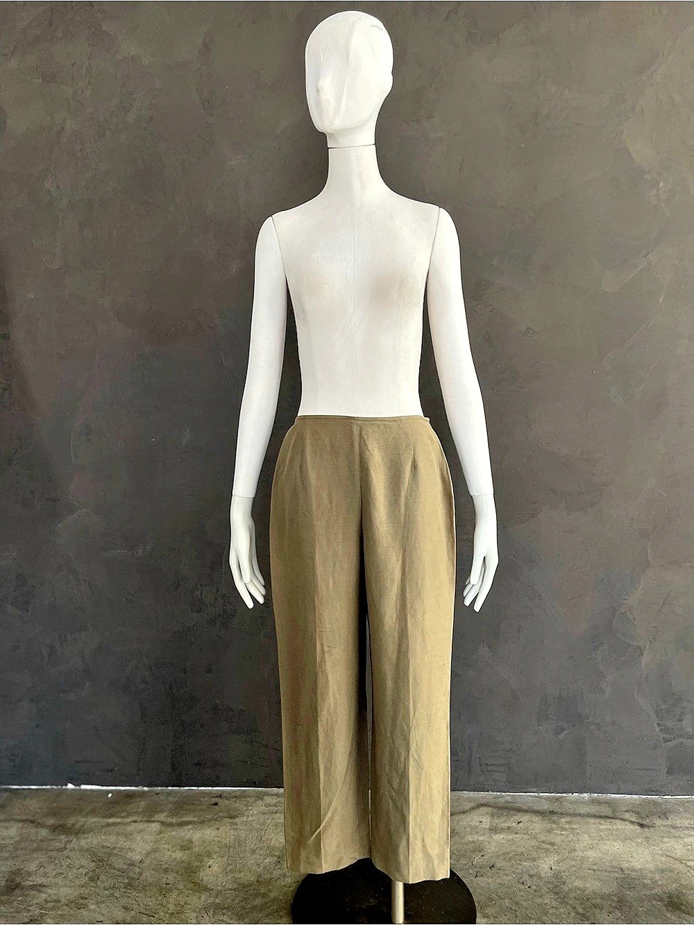 Vintage Finity Studio Silk Linen Wide Leg Pants Size 6 Olive Taupe